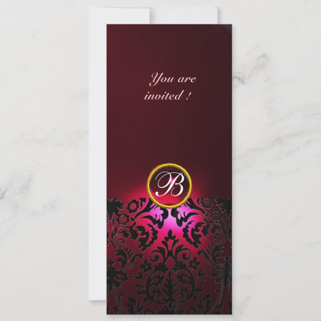 DAMASK GEM STONE MONOGRAM red burgundy Invitation (Front)