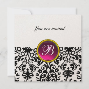 DAMASK GEM STONE MONOGRAM ruby pink gold Invitation