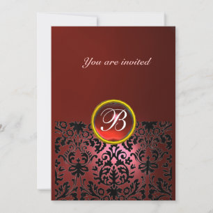 DAMASK GEM STONE MONOGRAM ruby red Invitation