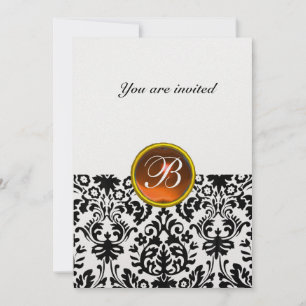 DAMASK GEM STONE MONOGRAM topaz orange ice Invitation