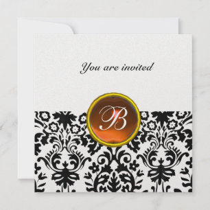 DAMASK GEM STONE MONOGRAM topaz orange ice Invitation