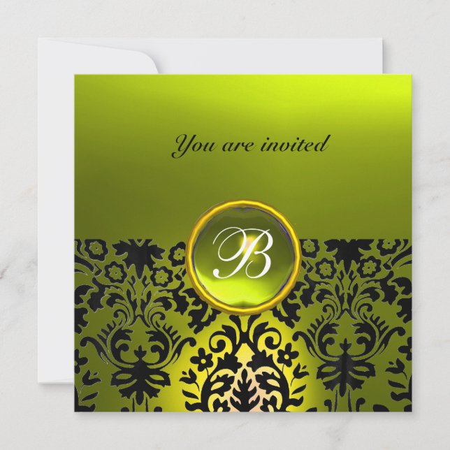 DAMASK GEM STONE MONOGRAM topaz yellow Invitation (Front)
