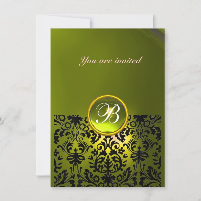DAMASK GEM STONE MONOGRAM topaz yellow rsvp Invitation (Front)