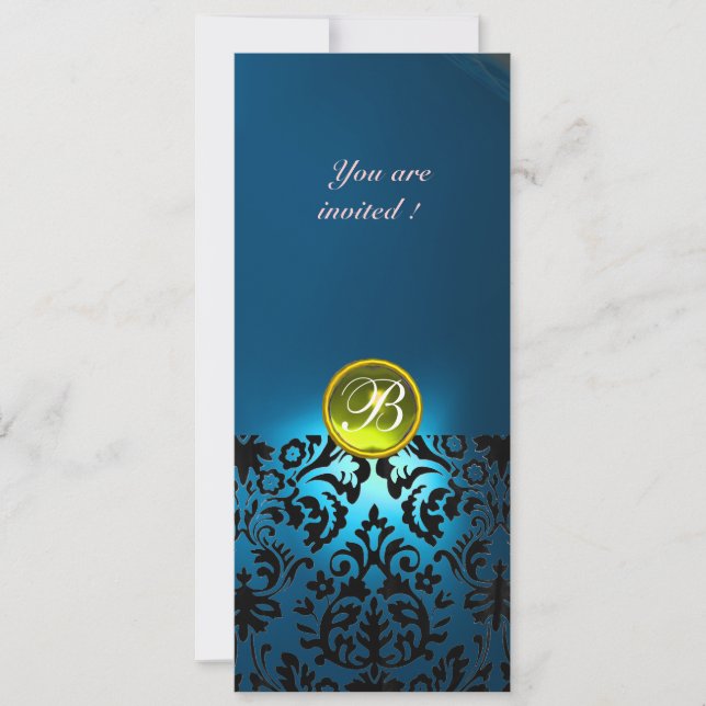 DAMASK GEM STONE MONOGRAM  yellow blue,teal Invitation (Front)