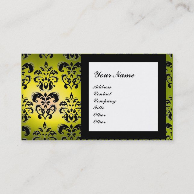 DAMASK GEM STONE MONOGRAM yellow Business Card (Front)