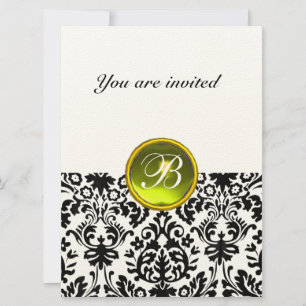 DAMASK GEM STONE MONOGRAM yellow felt Invitation