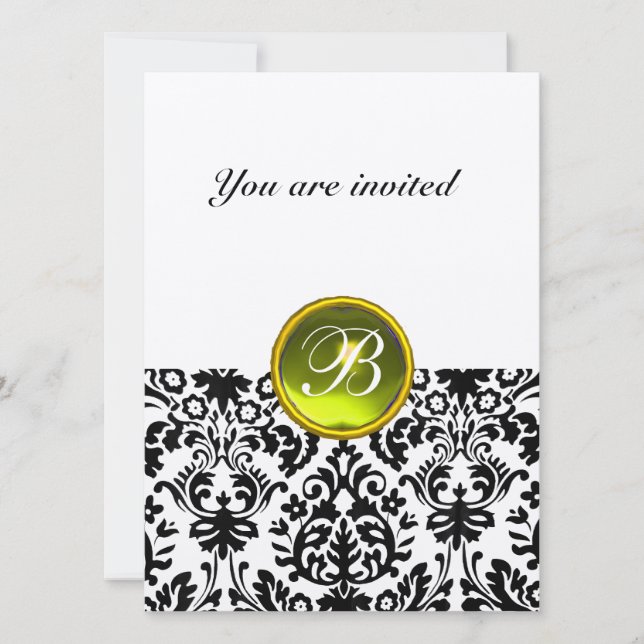 DAMASK GEM STONE MONOGRAM  yellow felt Invitation (Front)