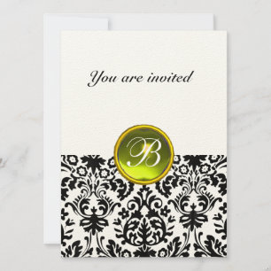 DAMASK GEM STONE MONOGRAM yellow felt Invitation