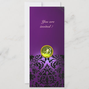 DAMASK GEM STONE MONOGRAM yellow purple Invitation
