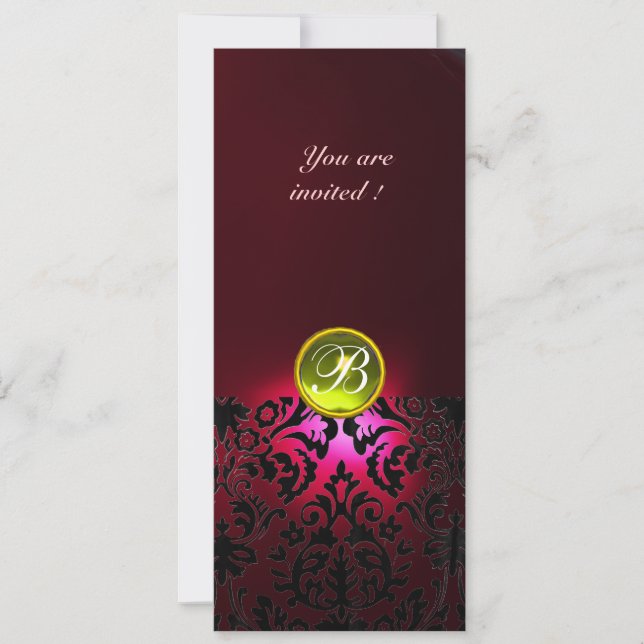 DAMASK GEM STONE MONOGRAM  yellow red burgundy Invitation (Front)