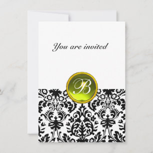 DAMASK GEM STONE MONOGRAM yellow white rsvp Invitation