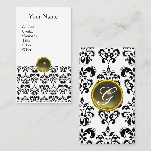 DAMASK GEMSTONE MONOGRAM GREY AGATE BUSINESS CARD (Front/Back)