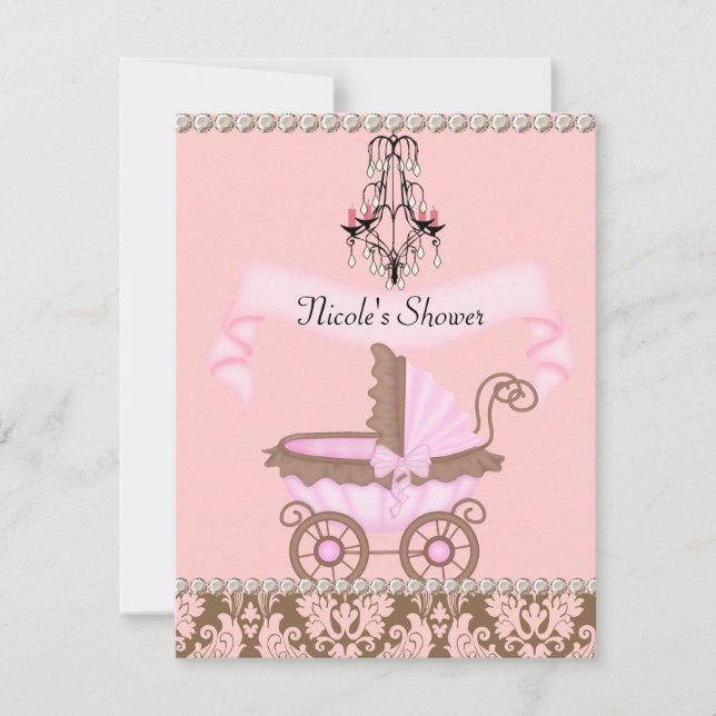 DAMASK GIRL BABY Shower INVITATIONS (Front)