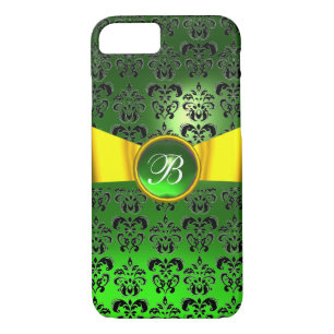 DAMASK GIRLY MONOGRAM green gold yellow ribbon Case-Mate iPhone Case