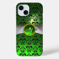 DAMASK GIRLY MONOGRAM green white ribbon