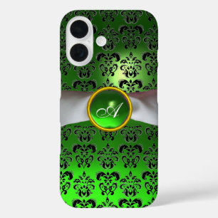DAMASK GIRLY MONOGRAM green white ribbon iPhone 16 Case