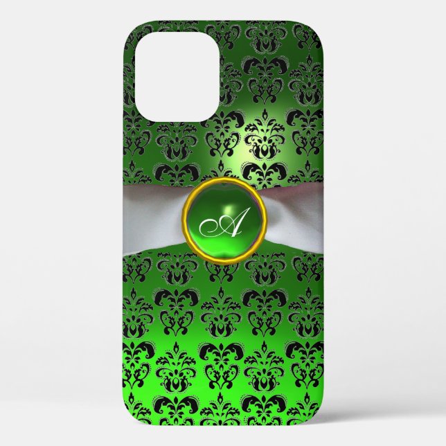DAMASK GIRLY MONOGRAM green white ribbon Case-Mate iPhone Case (Back)