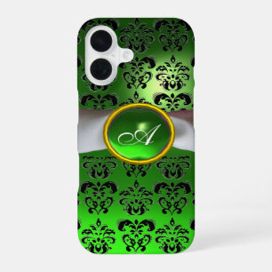 DAMASK GIRLY MONOGRAM green white ribbon iPhone 16 Case