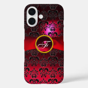 DAMASK GIRLY MONOGRAM red burgundy  ribbon iPhone 16 Case