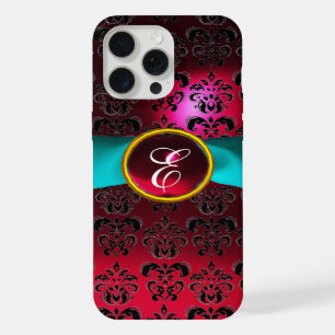 DAMASK GIRLY MONOGRAM red burgundy white ribbon iPhone 15 Pro Max Case
