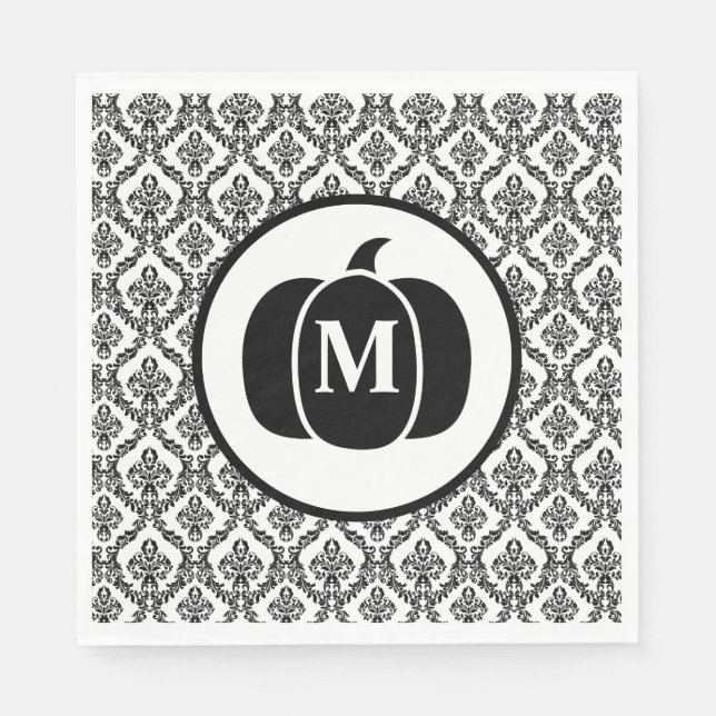 Damask Glam Monogram Halloween Pumpkin Napkin (Front)