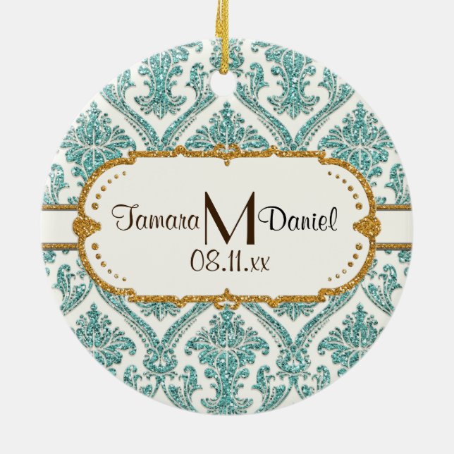 damask glitter ceramic tree decoration (Back)