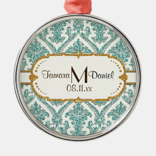 damask glitter metal tree decoration (Front)