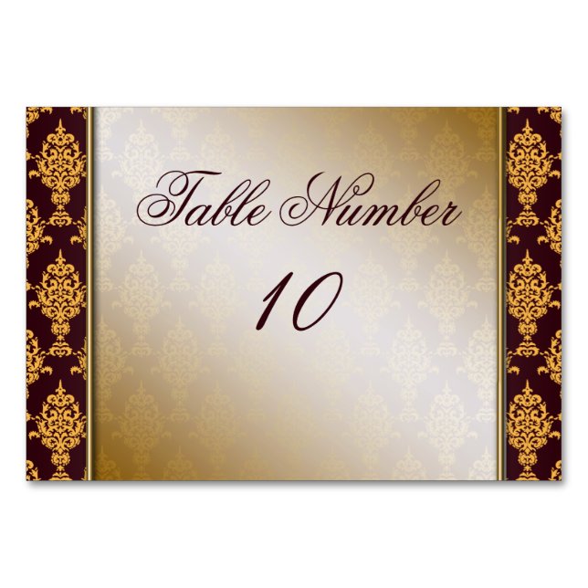 Damask Gold on Burgundy Borders Table Number (Front)