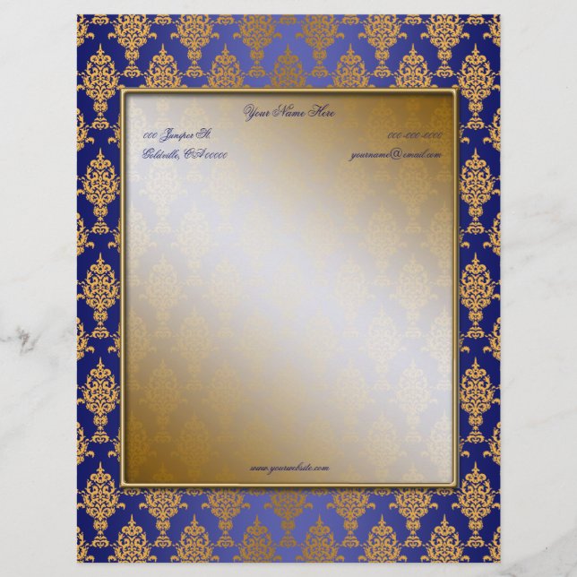 Damask Gold on Royal Blue Borders Letterhead (Front)