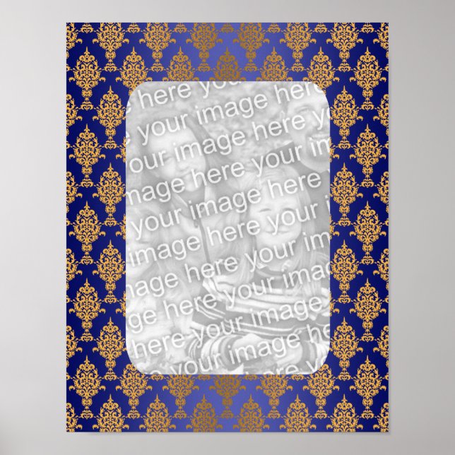 Damask Gold on Royal Blue Borders Poster (Front)