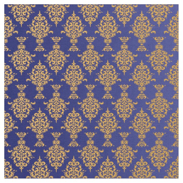 Damask Gold on Royal Blue Fabric (Close Up)