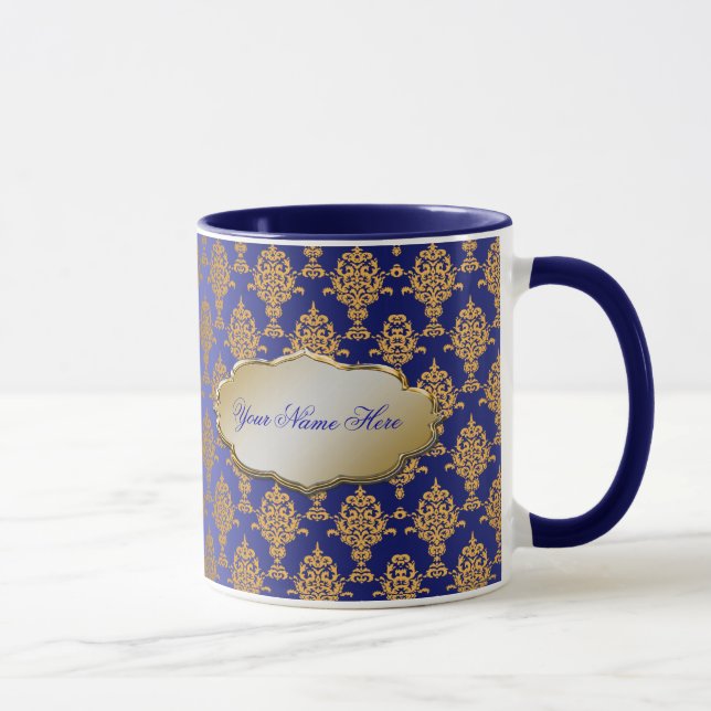 Damask Gold on Royal Blue Mug (Right)