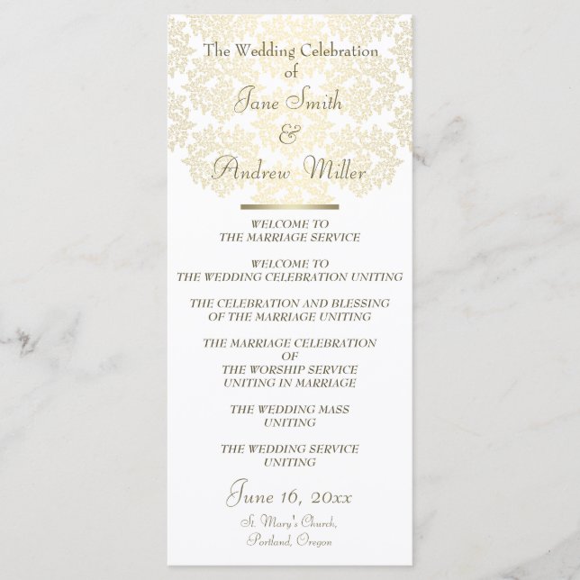 Damask gold pattern Wedding Programs Programme (Front)