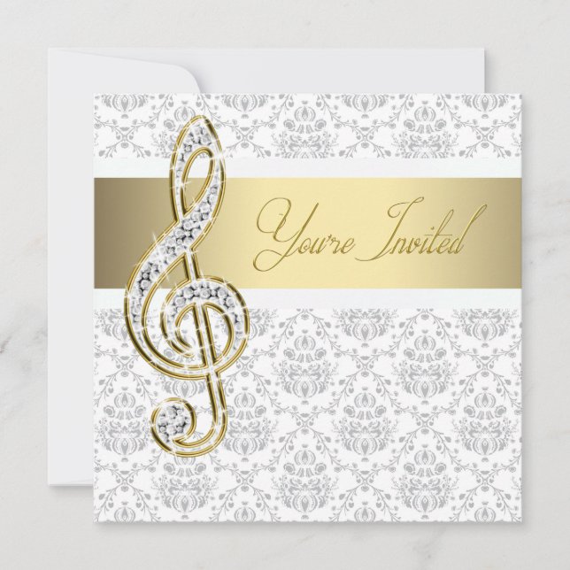 Damask Gold Treble Clef Music Recital Invitations (Front)