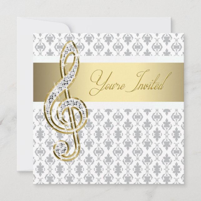 Damask Gold Treble Clef Recital Invitations (Front)