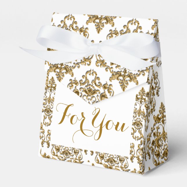 Damask Gold white formal corporate wedding Favour Box (Front Side)