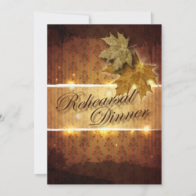Damask Golden Leaves Rehearsal Dinner Invitation (Front)