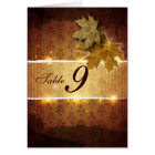 Damask Golden Leaves Wedding Table Number Card