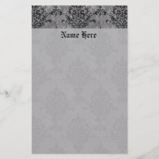 Damask Gothic Black on Grey Stationery