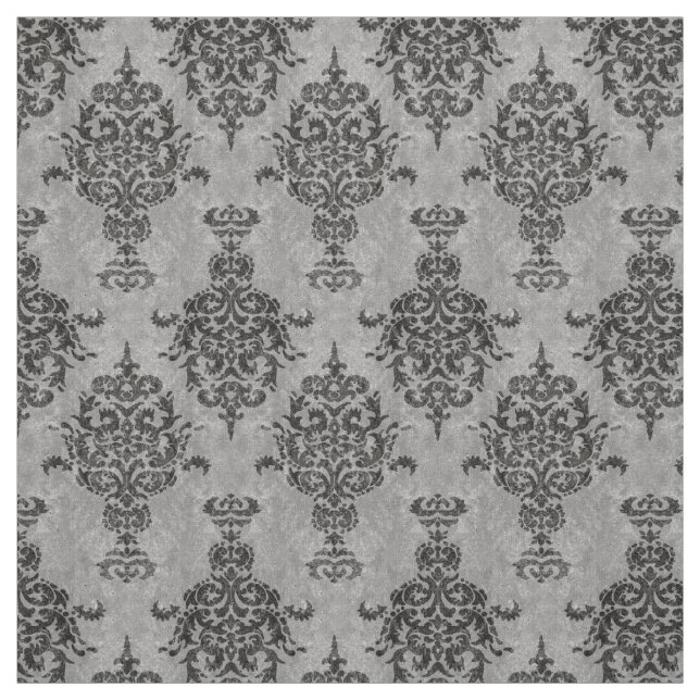 Damask Gothic Black on Grey Stone Fabric (Swatch)
