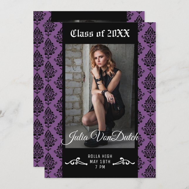 Damask Graduation Announcement/Party Invitation (Front/Back)