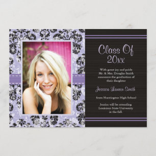 Damask Graduation Photo Announcement Invitation Pu