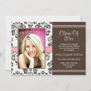 Damask Graduation Photo Announcement Invitations P