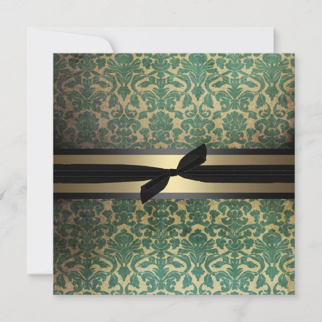Damask Green & Gold Wedding Invitation (Front)