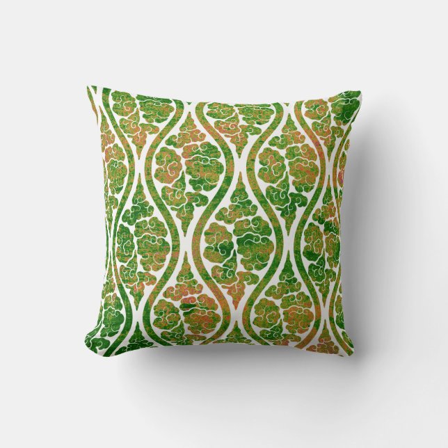 Damask Green Grunge Look Cushion (Front)