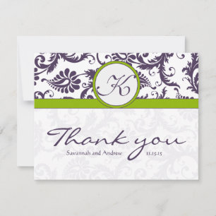 Damask Green & Lapis Purple Wedding Thank You Card