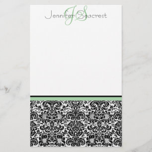 Damask, Green Stationery