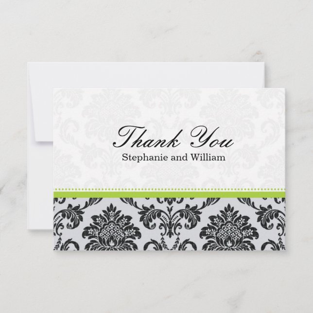 Damask Green Wedding Thank You Card (Front)