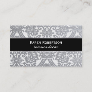 Damask Grey / black band / silver lining Business Card