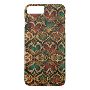 Damask Hearts Gold Black Crimson Emerald Case-Mate iPhone Case